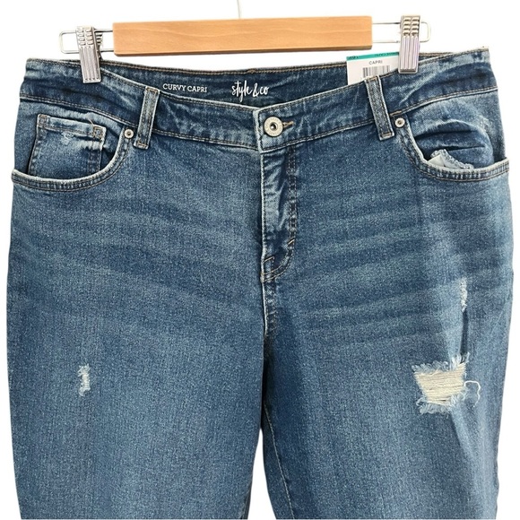 Style & Co Curvy Capri Size 16 Petite Honeybee Wash Distressed Jeans - Picture 5 of 9
